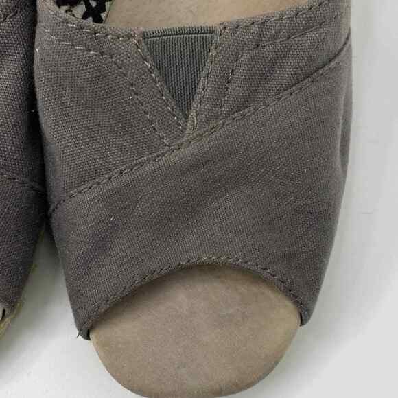 Toms Wedge Sandals Womens 9.5 Gray Classic Espadrille Cork Peep Toe Heels Shoes - Picture 6 of 9